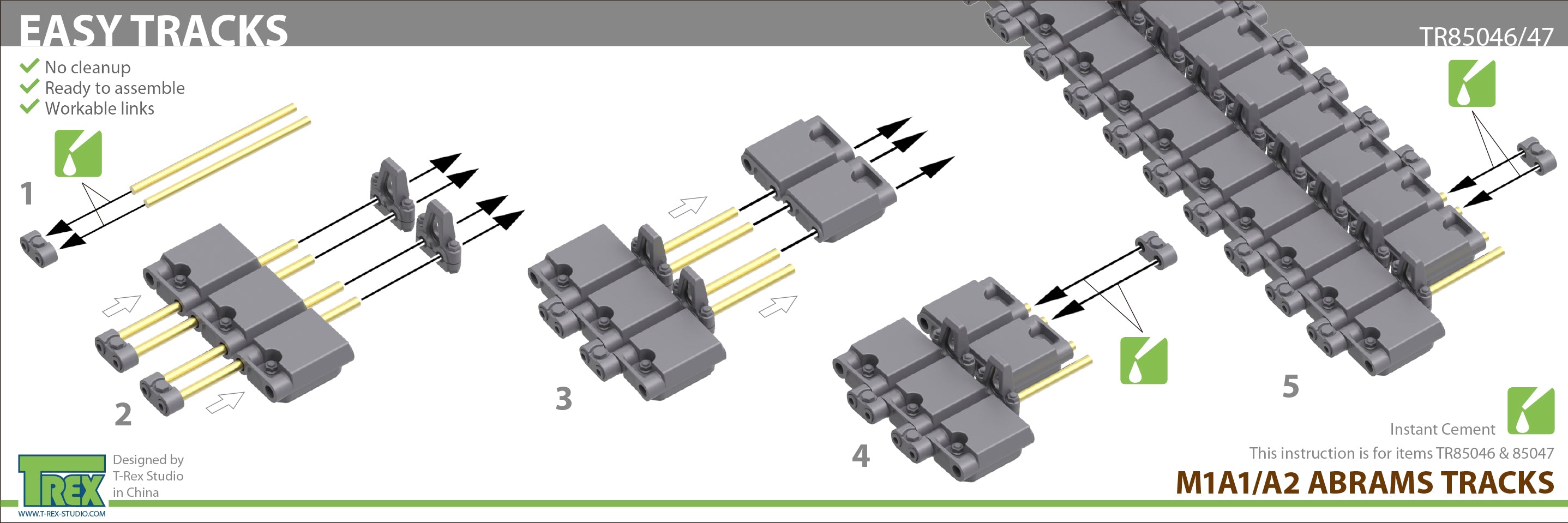 T-Rex Studio T-158LL pásy 1/35 M1A1/A2 Abrams aktivní