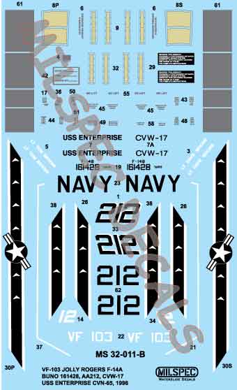 CAM Decals MILSPEC MS 32-011 obtisky 1/32 F-14B VF-103