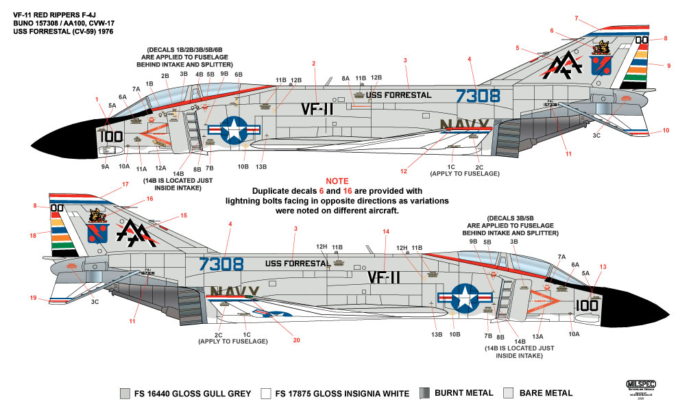 CAM Decals Milspec MS 32-022 obtisky 1/32 F-4J Phantom VF-11