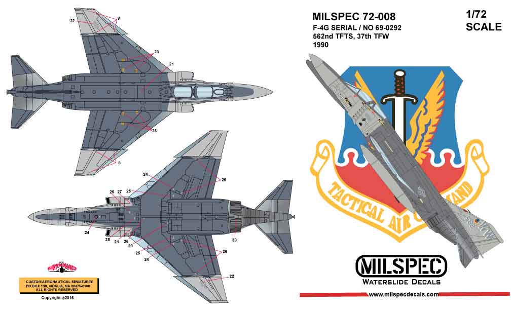 CAM Decals MILSPEC MS 72-008 obtisky 1/72 F-4G Phantom 562nd