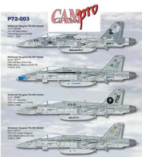 CAM Decals CAM Pro P72-003 obtisky 1/72 F/A-18C Hornet 4x VFA