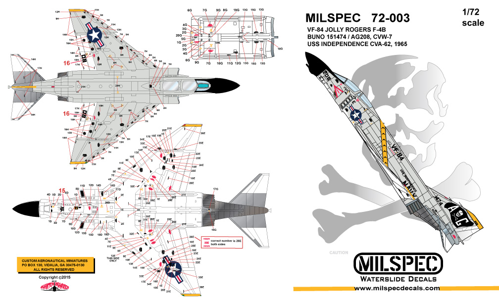 CAM Decals Milspec MS 72-003 obtisky 1/72 F-4B VF-84