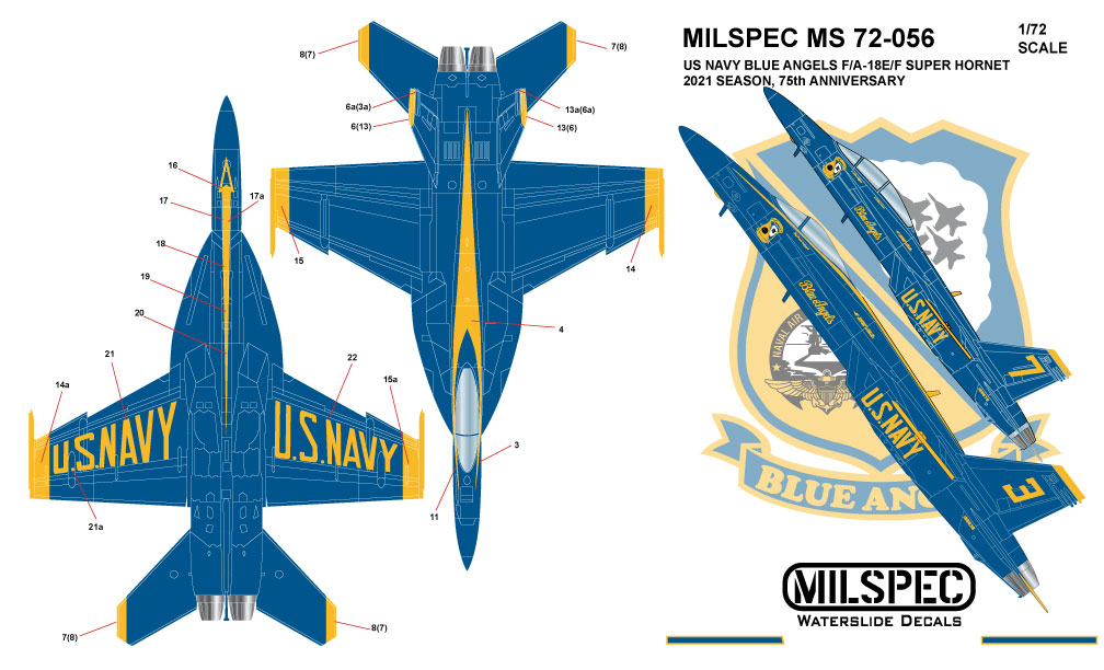 CAM Decals MILSPEC MS 72-056 obtisky 1/72 F/A-18 Blue Angels