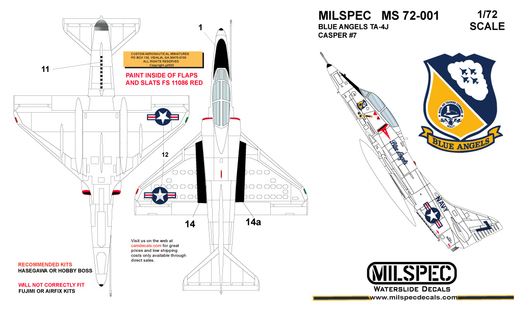 CAM Decals Milspec MS 72-001 obtisky 1/72 TA-4J Casper