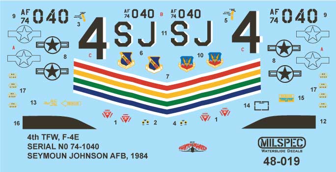 CAM Decals MILSPEC MS 48-019 obtisky 1/48 F-4E 4th TFW