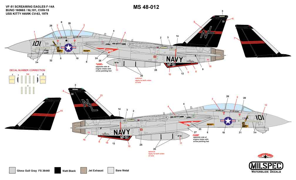 CAM Decals MILSPEC MS 48-012 obtisky 1/48 F-14A