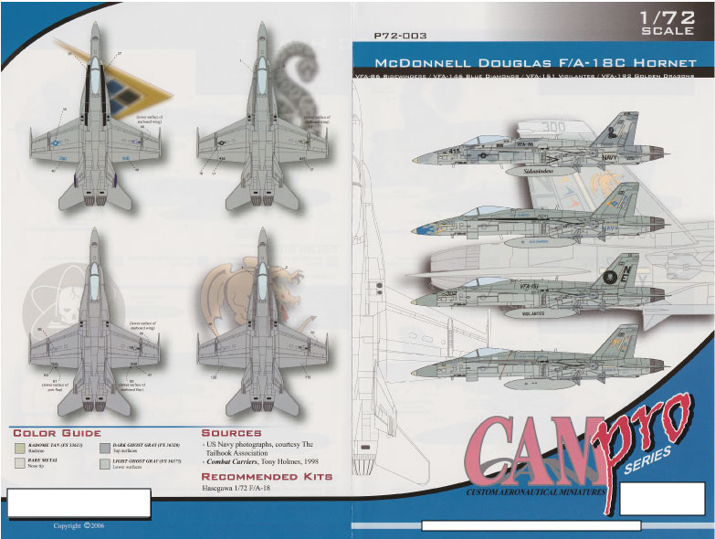 CAM Decals CAM Pro P72-003 obtisky 1/72 F/A-18C Hornet 4x VFA