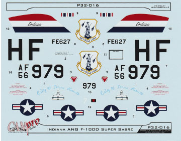 CAM Decals CAM PRO P32-016 obtisky 1/32 F-100D Indiana ANG