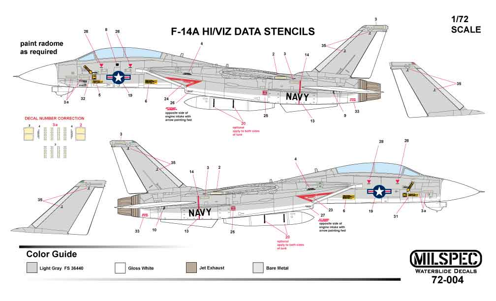 CAM Decals Milspec MS 72-004 obtisky 1/72 F-14A popisky