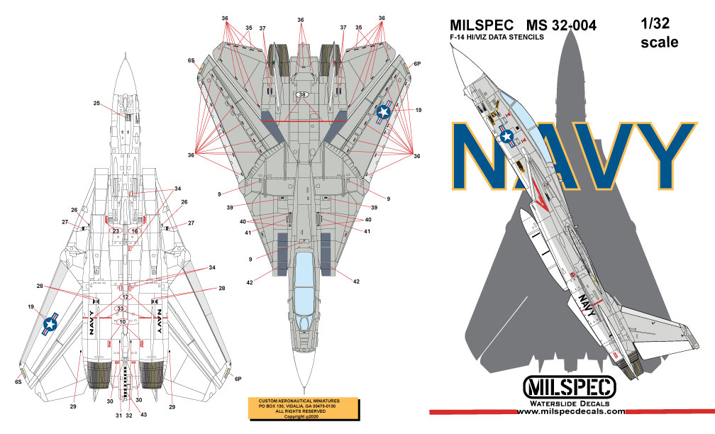 CAM Decals MILSPEC MS 32-004 obtisky 1/32 F-14A popisky