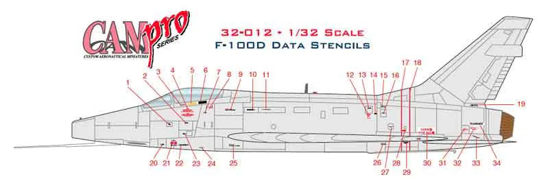 CAM Decals CAM PRO P32-012 obtisky 1/32 F-100D popisky