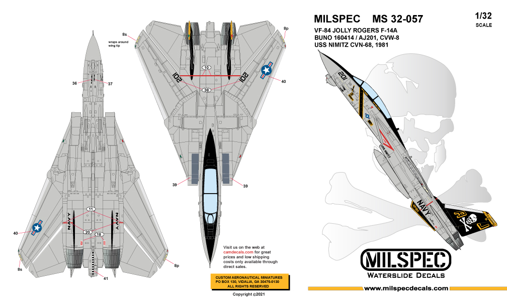 CAM Decals MILSPEC MS 32-057 obtisky 1/32 F-14A VF-84