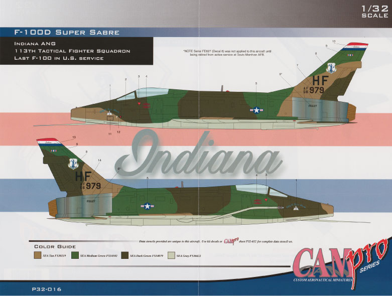 CAM Decals CAM PRO P32-016 obtisky 1/32 F-100D Indiana ANG