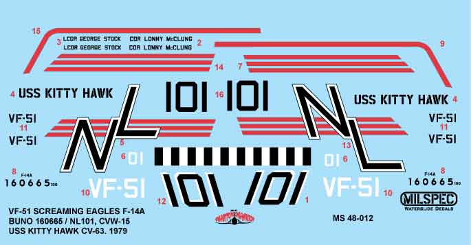 CAM Decals MILSPEC MS 48-012 obtisky 1/48 F-14A