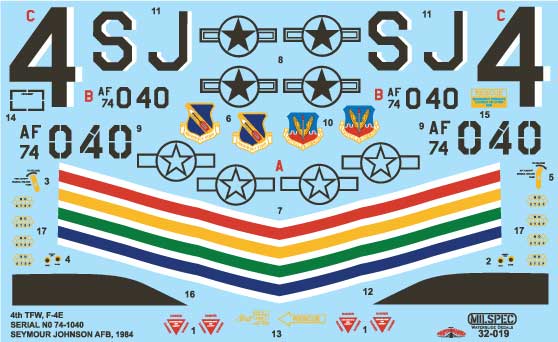 CAM Decals MILSPEC MS 32-019 obtisky 1/32 F-4E 4th TFW