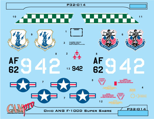 CAM Decals CAM PRO P32-014 obtisky 1/32 F-100D Ohio ANG