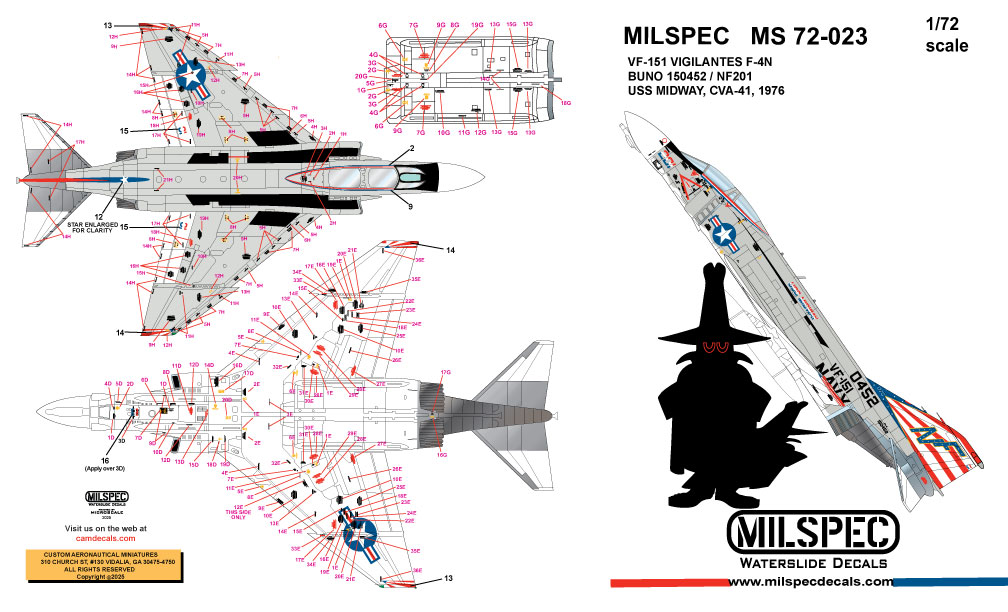 CAM Decals MILSPEC MS 72-023 obtisky 1/72 F-4N VF-151