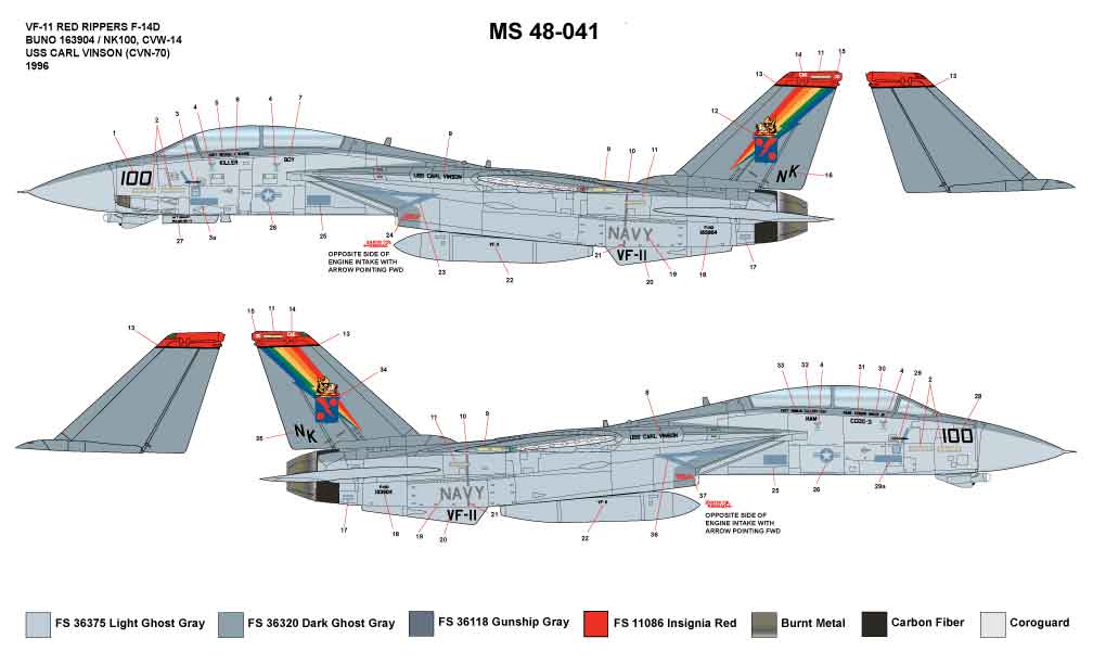 CAM Decals Milspec MS 48-041 obtisky 1/48 F-14D Tomcat VF-11