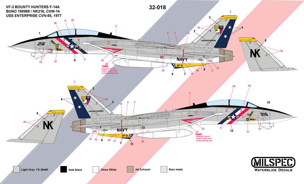 CAM Decals MILSPEC MS 32-018 obtisky 1/32 F-14A VF-2