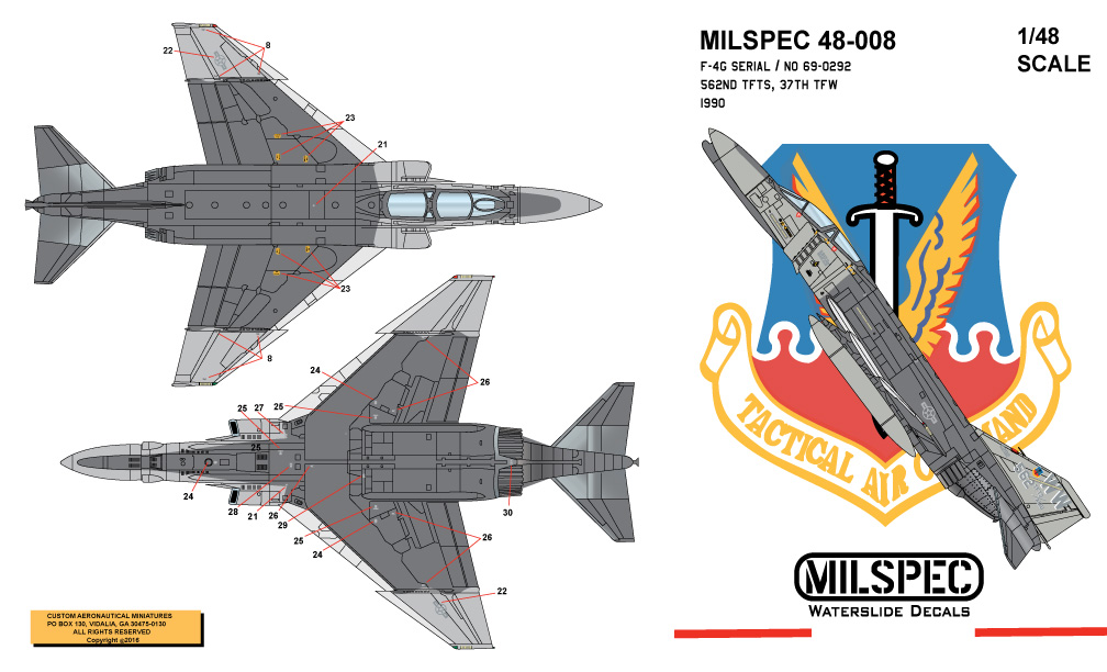 CAM Decals Milspec MS 48-008 obtisky 1/48 F-4G 562nd TFTS