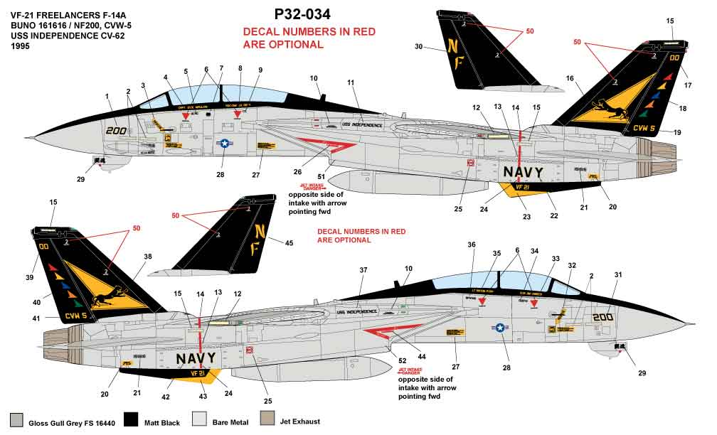 CAM Decals Cam Pro P32-034 obtisky 1/32 F-14A Tomcat VF-21