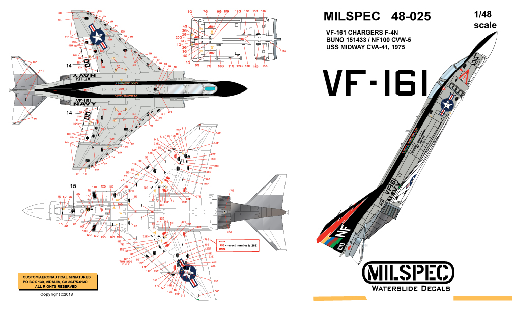 CAM Decals Milspec MS 48-025 obtisky 1/48 F-4N VF-161