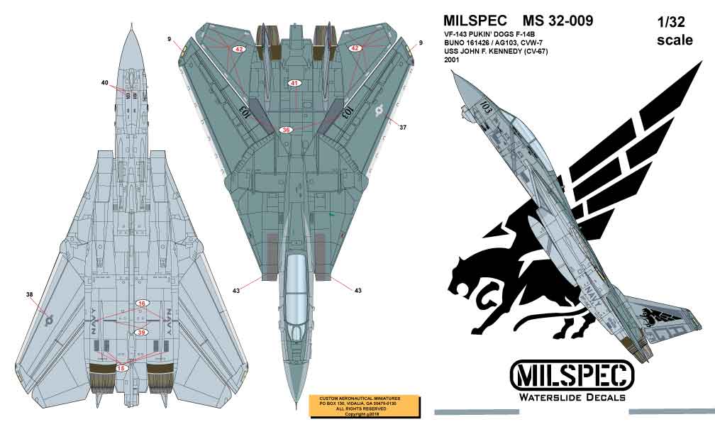 CAM Decals MILSPEC MS 32-009 obtisky 1/32 F-14B VF-143