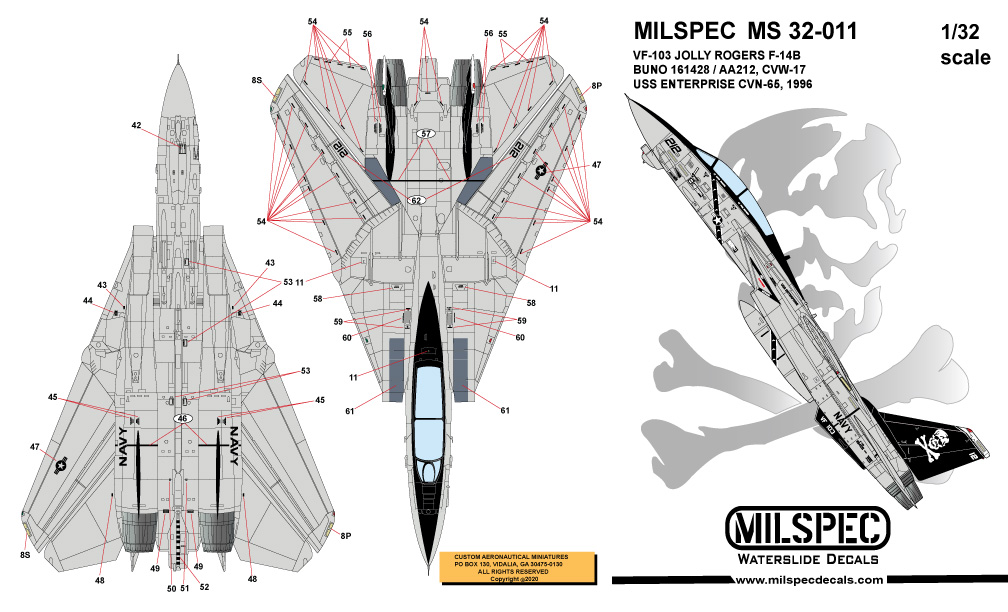 CAM Decals MILSPEC MS 32-011 obtisky 1/32 F-14B VF-103