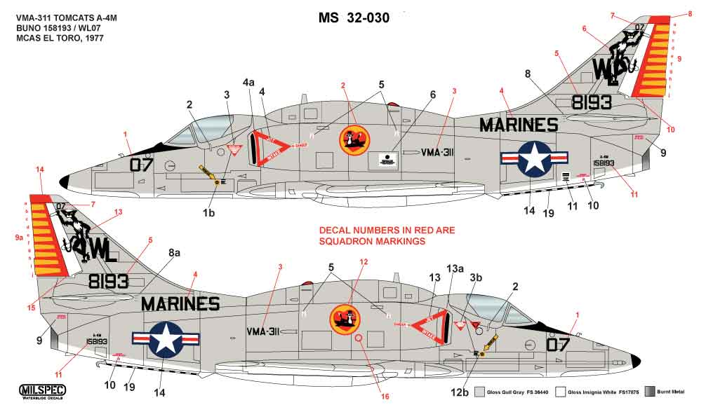 CAM Decals MILSPEC MS 32-030 obtisky 1/32 A-4M VMA-311