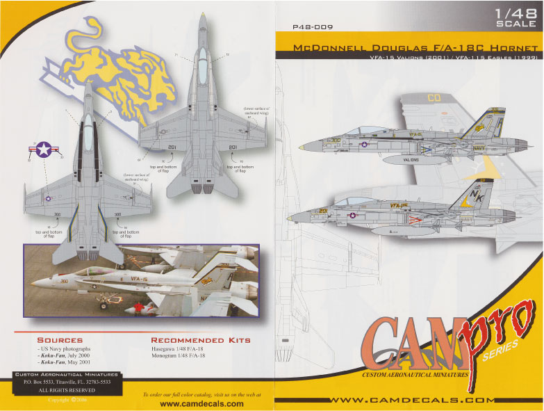 CAM Decals Cam Pro P48-009 obtisky 1/48 F/A-18C Hornet