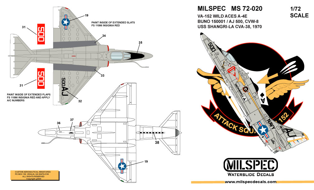 CAM Decals Milspec MS 72-020 obtisky 1/72 A-4E VA-152