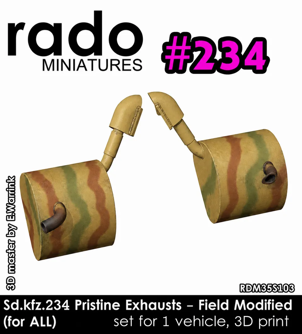 Rado Miniatures 35S103 výfuky 1/35 pro Sd.Kfz. 234 seříznuté
