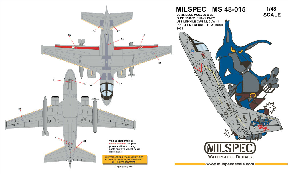 CAM Decals Milspec MS 48-015 obtisky 1/48 S-3B Navy One