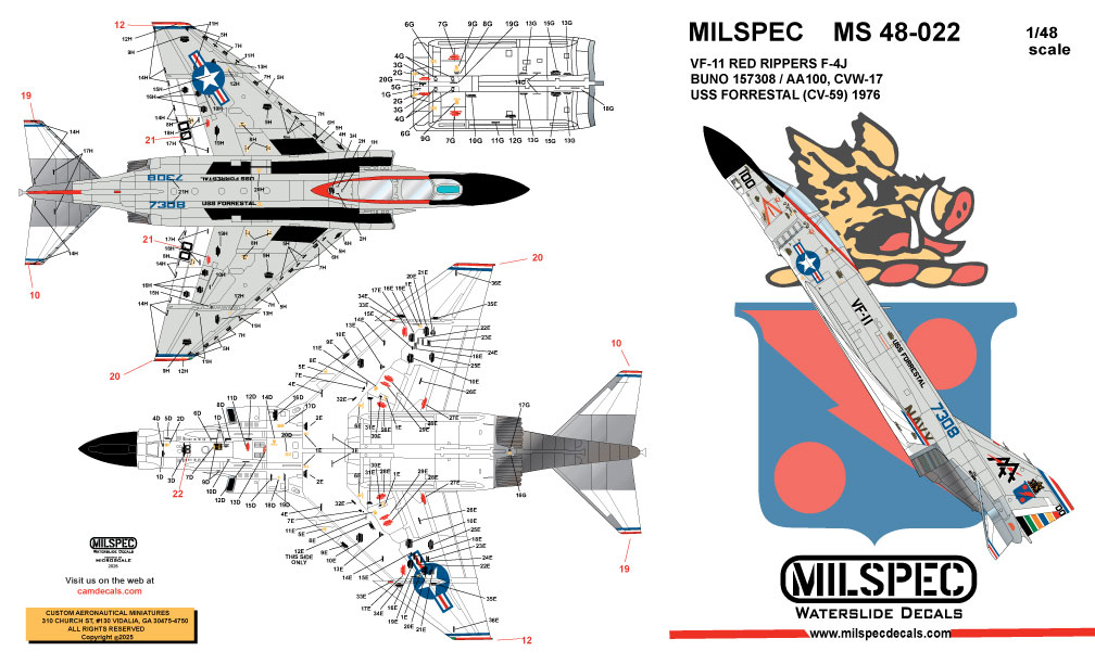 CAM Decals Milspec MS 48-022 obtisky 1/48 F-4J Phantom VF-11