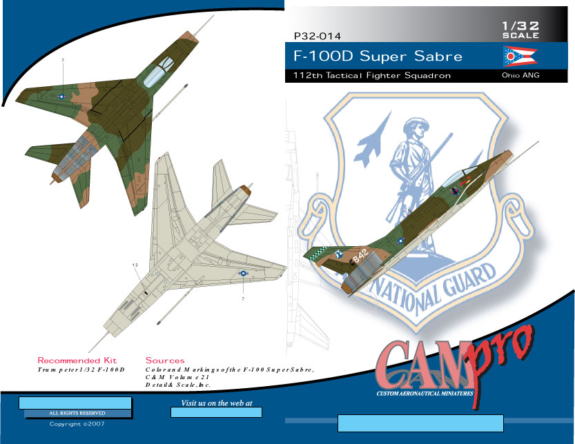 CAM Decals CAM PRO P32-014 obtisky 1/32 F-100D Ohio ANG