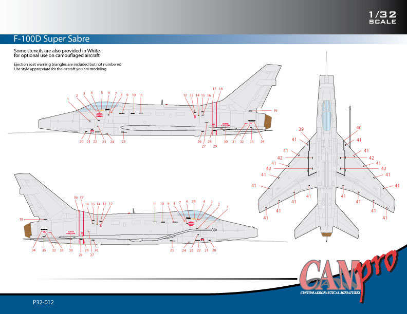 CAM Decals CAM PRO P32-012 obtisky 1/32 F-100D popisky