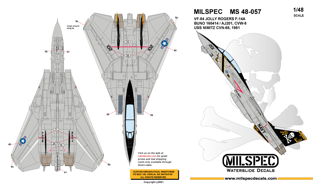 CAM Decals Milspec MS 48-057 obtisky 1/48 Jolly Rogers