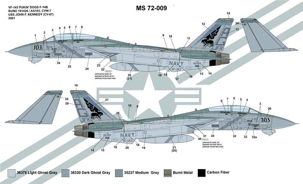 CAM Decals MILSPEC MS 72-009 obtisky 1/72 F-14B VF-143