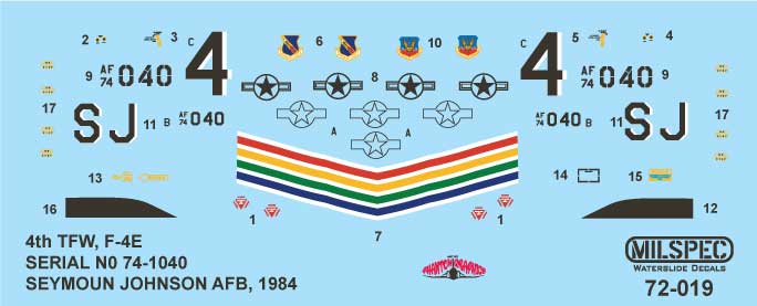 CAM Decals MILSPEC MS 72-019 obtisky 1/72 F-4E 4th TFW