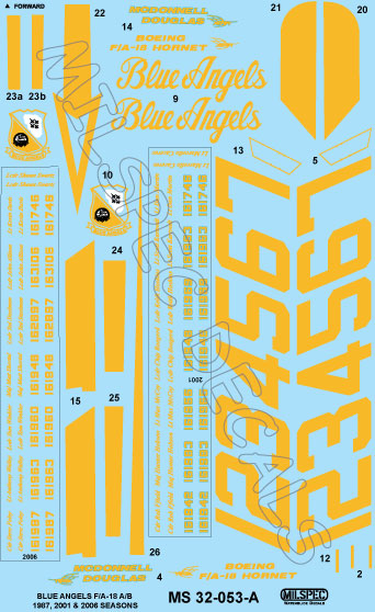 CAM Decals Milspec MS 32-053 obtisky 1/32 F/A-18 Blue Angels