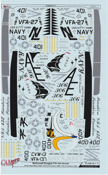 CAM PRO P48-017 obtisky 1/48 F/A-18A Hornet VFA-27