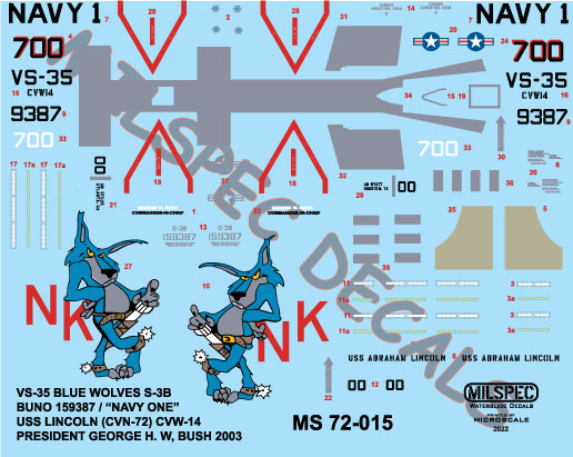 CAM Decals MILSPEC MS 72-015 obtisky 1/72 S-3B Viking VS-35