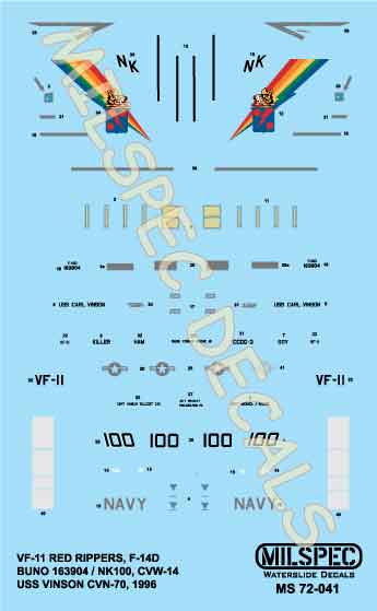 CAM Decals Milspec MS 72-041 obtisky 1/72 F-14D VF-11