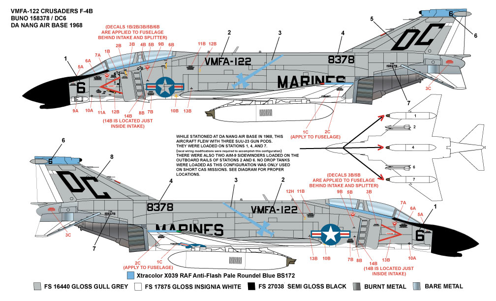 CAM Decals MILSPEC MS 32-052 obtisky 1/32 F-4B VMFA-122