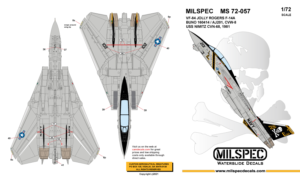 CAM Decals MILSPEC MS 72-057 obtisky 1/72 F-14A VF-84