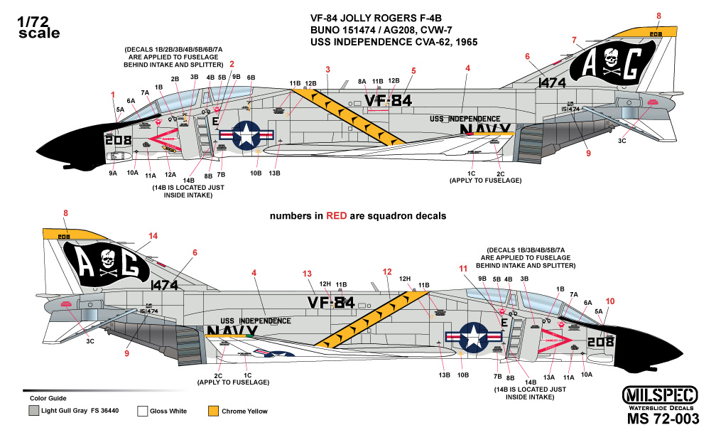 CAM Decals Milspec MS 72-003 obtisky 1/72 F-4B VF-84