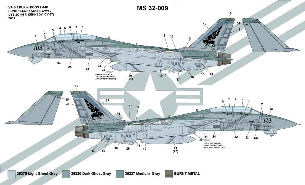 CAM Decals MILSPEC MS 32-009 obtisky 1/32 F-14B VF-143
