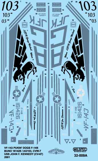 CAM Decals MILSPEC MS 32-009 obtisky 1/32 F-14B VF-143