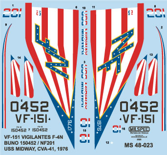 CAM Decals MILSPEC MS 48-023 obtisky 1/48 F-4N VF-151
