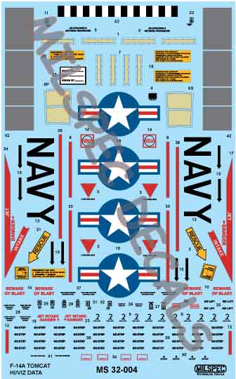 CAM Decals MILSPEC MS 32-004 obtisky 1/32 F-14A popisky